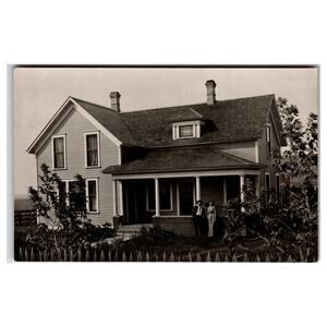 Vintage Real Photo Postcard of Early 1900s American Home with Couple